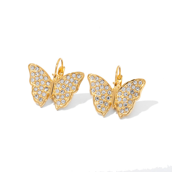 Süße Schmetterlings-Edelstahl-Ohrringe, vergoldete Inlay-Zirkon-Edelstahl-Ohrringe, 1 Paar