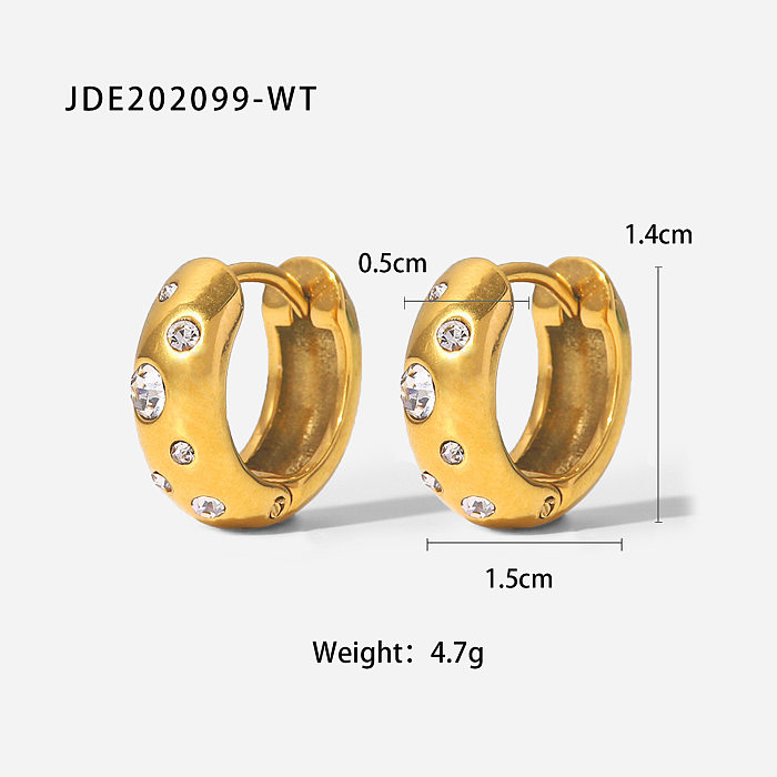 Pendientes en forma de anillo chapados en oro de 18 quilates de acero inoxidable con circonita cúbica blanca de nuevo estilo