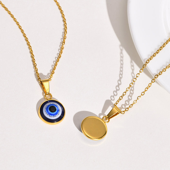 Wholesale Simple Style Devil'S Eye Stainless Steel  Arylic 18K Gold Plated Pendant Necklace