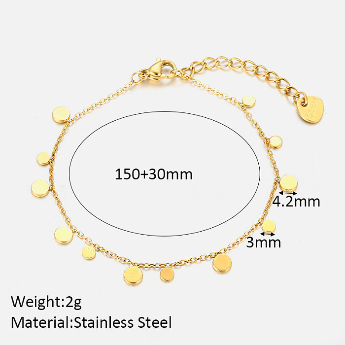 Hip-Hop Circle Stainless Steel Plating 14K Gold Plated Bracelets