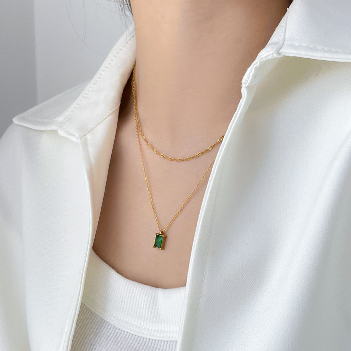 Simple Style Square Stainless Steel Inlay Zircon Pendant Necklace