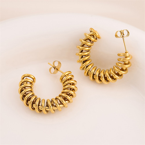 1 paire de boucles d'oreilles créoles en acier inoxydable plaqué or 18 carats, style rétro simple, en forme de C