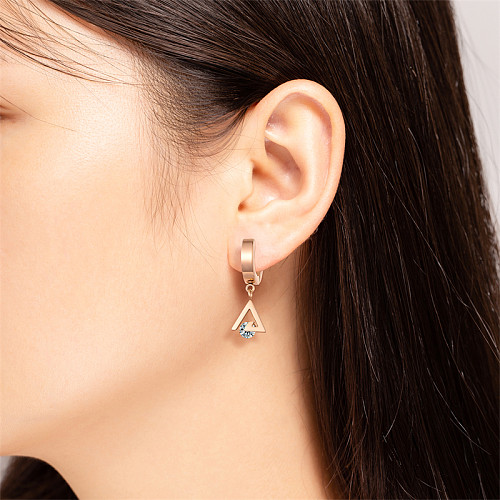 1 par de pendientes de gota chapados en oro rosa con incrustaciones de acero inoxidable con incrustaciones de rombos triangulares de estilo Simple informal