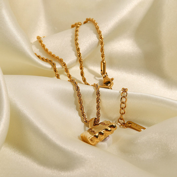 Colar com pingente de pérolas artificiais banhado a ouro de aço inoxidável geométrico elegante