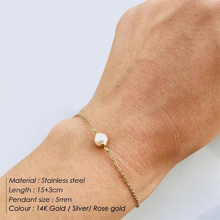 Venta al por mayor simple de la joyería de la pulsera de la cadena de la perla apilada del acero inoxidable de la doble capa