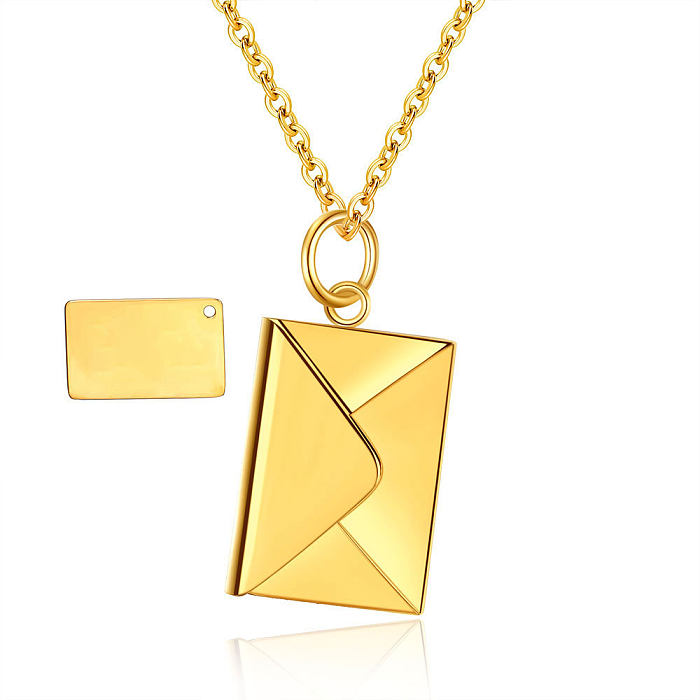 Estilo simples envelope aço inoxidável chapeamento de aço inoxidável colar pingente banhado a ouro