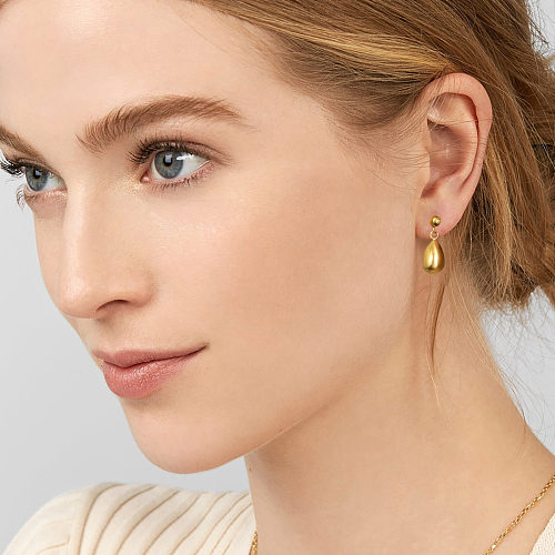 1 paire de boucles d'oreilles pendantes en acier inoxydable plaqué or, Style romain Simple et décontracté, plaqué géométrique