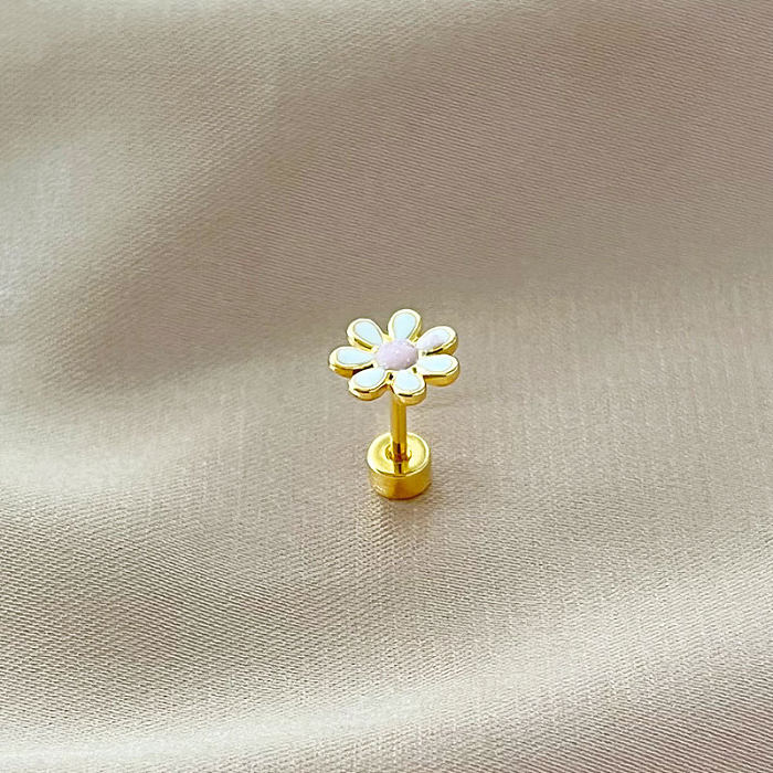1 Stück schlichte Blumen-Emaille-Ohrstecker aus Edelstahl