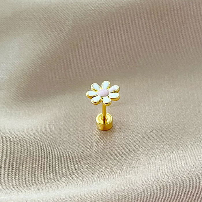 1 Piece Simple Style Flower Enamel Stainless Steel  Ear Studs