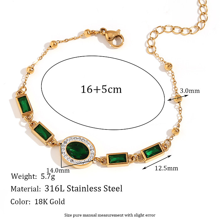 Bracelets plaqués or 18K de zircon d'incrustation de placage d'acier inoxydable de rectangle ovale de style simple