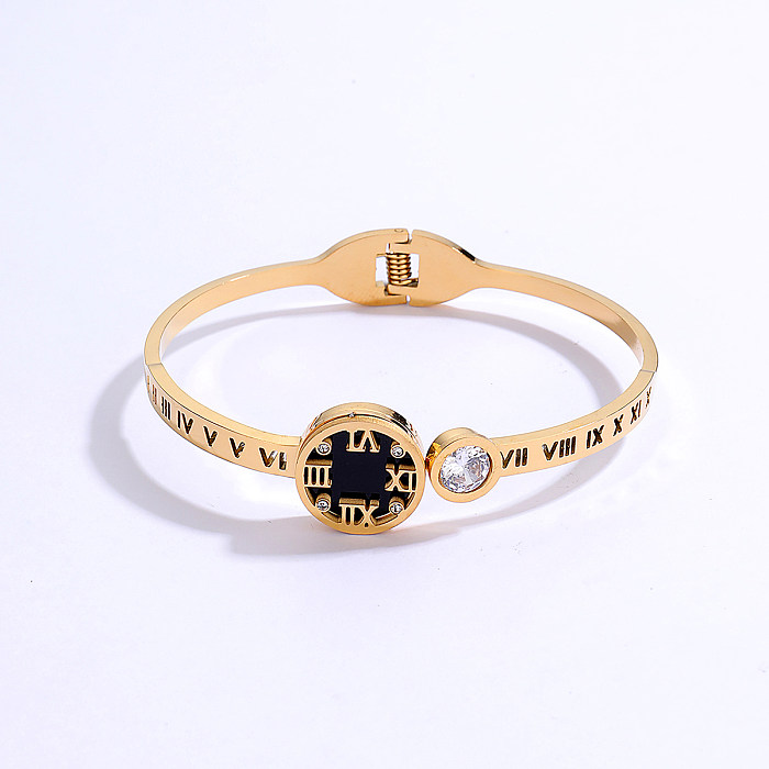 Fashion Simple Ornament Stainless Steel Electroplated 18K Gold Inlaid Zircon Hollow Bracelet
