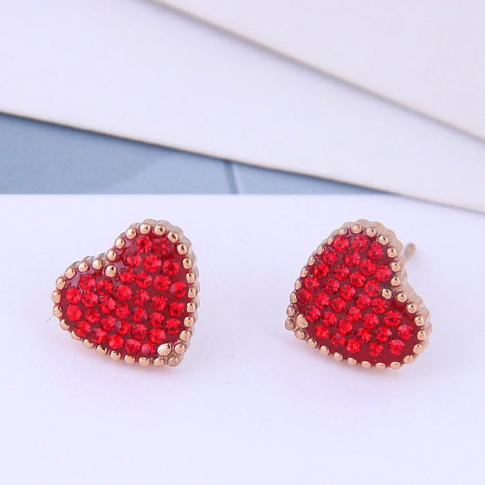 Brincos de diamante de coração de aço inoxidável de moda coreana