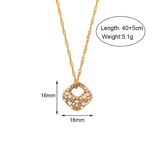 Elegant Irregular Stainless Steel  Plating Inlay Rhinestones Pearl Pendant Necklace