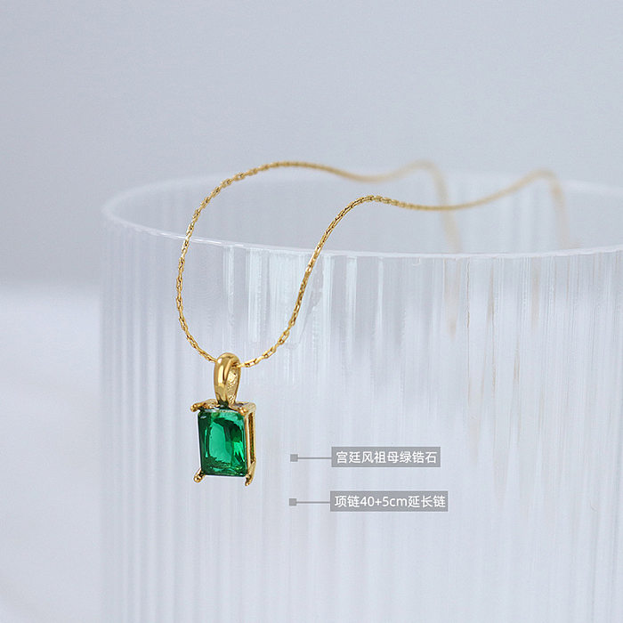 Vintage Inlaid Emerald Zircon Stainless Steel Necklace Wholesale jewelry