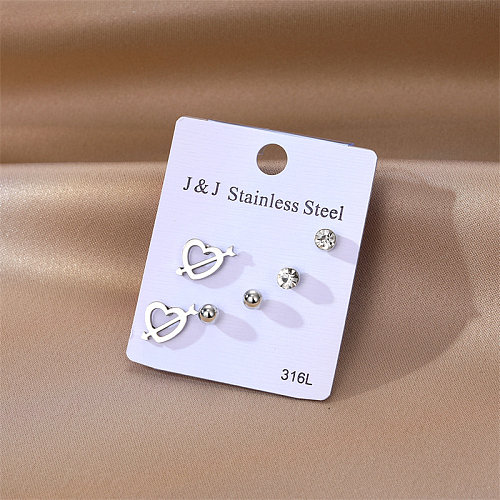 1 Set Elegant Gradient Color Heart Shape Stainless Steel  Inlay Zircon Ear Studs