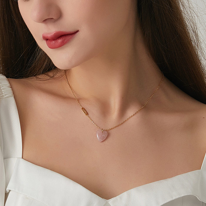 Modische Halskette in Herzform aus Edelstahl mit vergoldetem Naturstein, 1 Stück
