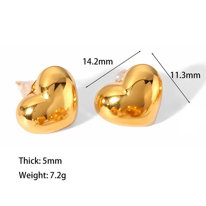 1 paire de boucles d'oreilles pendantes en acier inoxydable plaqué or 18 carats, Style classique en forme de cœur, placage de polissage