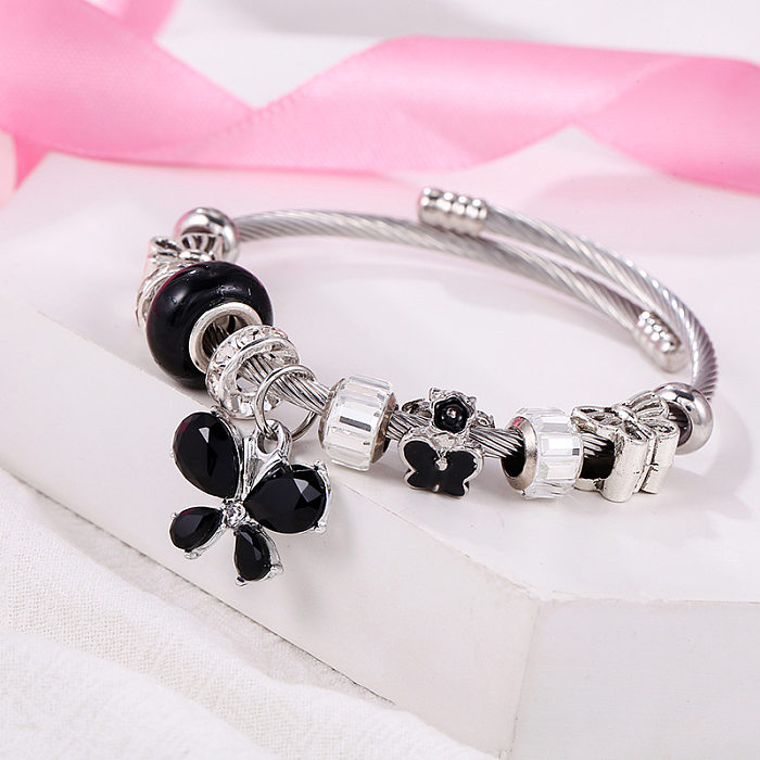 Simple Style Butterfly Titanium Steel Inlay Artificial Gemstones Bangle