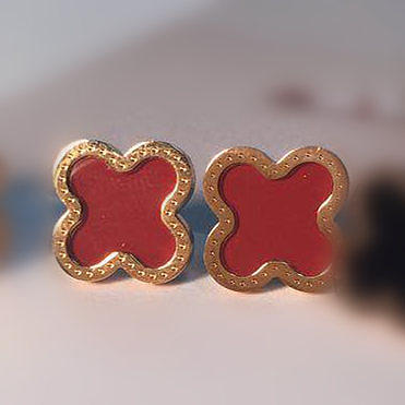 Women's Fashion Red Four-leaf Clover Stainless Steel Earrings