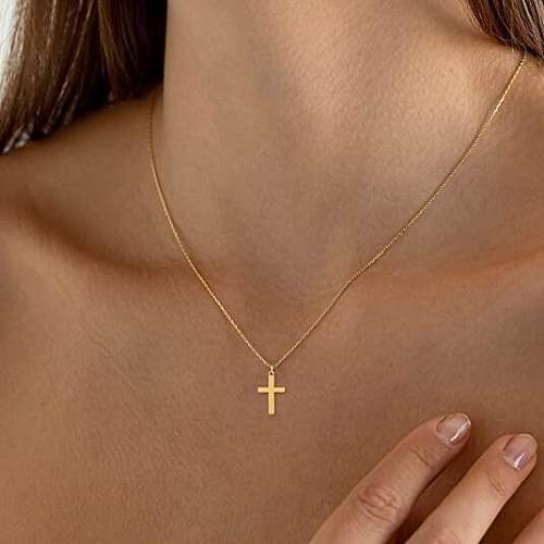 Fashion Cross Stainless Steel  Gold Plated Pendant Necklace