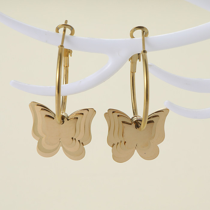 1 paire de boucles d'oreilles pendantes en acier inoxydable, Style Vintage, couleur unie, papillon