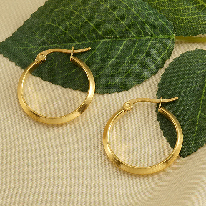 Schlichter Stil, runde, vergoldete Ohrringe aus Edelstahl, 1 Paar