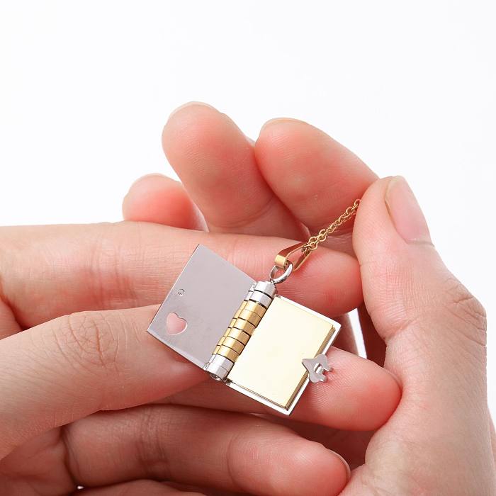 Simple Style Book Heart Shape Rectangle Stainless Steel Plating 18K Gold Plated Pendant Necklace