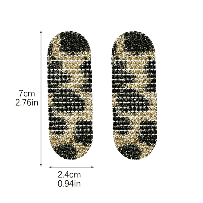 1 Paar ovale Tropfenohrringe im Vintage-Stil mit Leopardenmuster, Inlay aus Edelstahl, Kupfer, Strasssteinen, versilbert