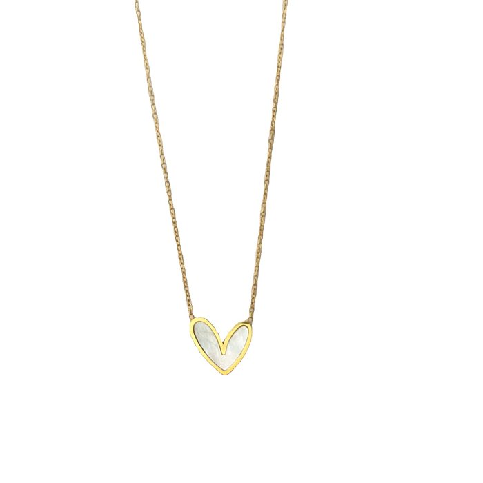 Simple Style Heart Shape Stainless Steel Plating Inlay Shell 18K Gold Plated Pendant Necklace