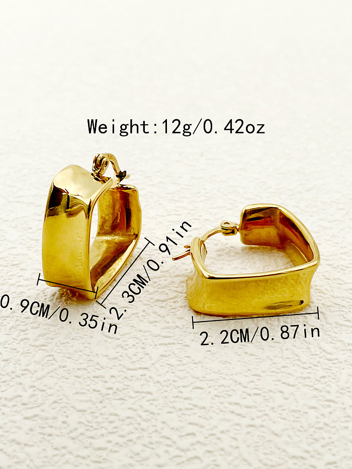 Boucles d'oreilles créoles carrées en acier inoxydable, 1 paire, Style Simple, placage de polissage métallique, plaqué or