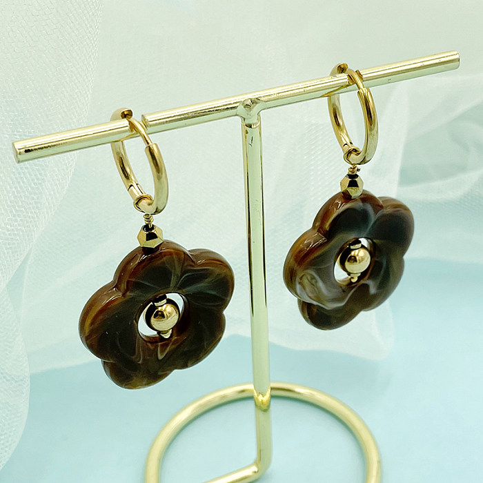 1 Pair Vintage Style Flower Plating Stainless Steel  Gold Plated Drop Earrings