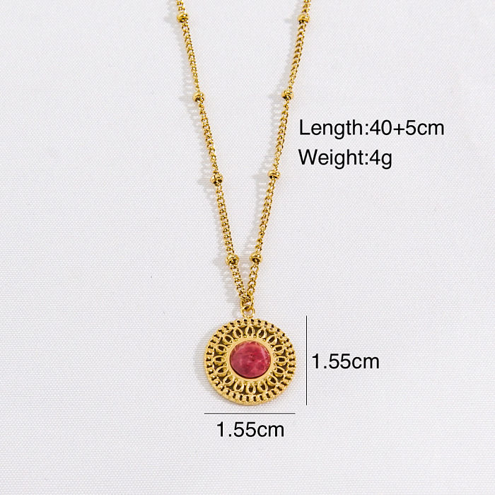 Modern Style Geometric Stainless Steel  Natural Stone Plating Inlay Zircon Pendant Necklace