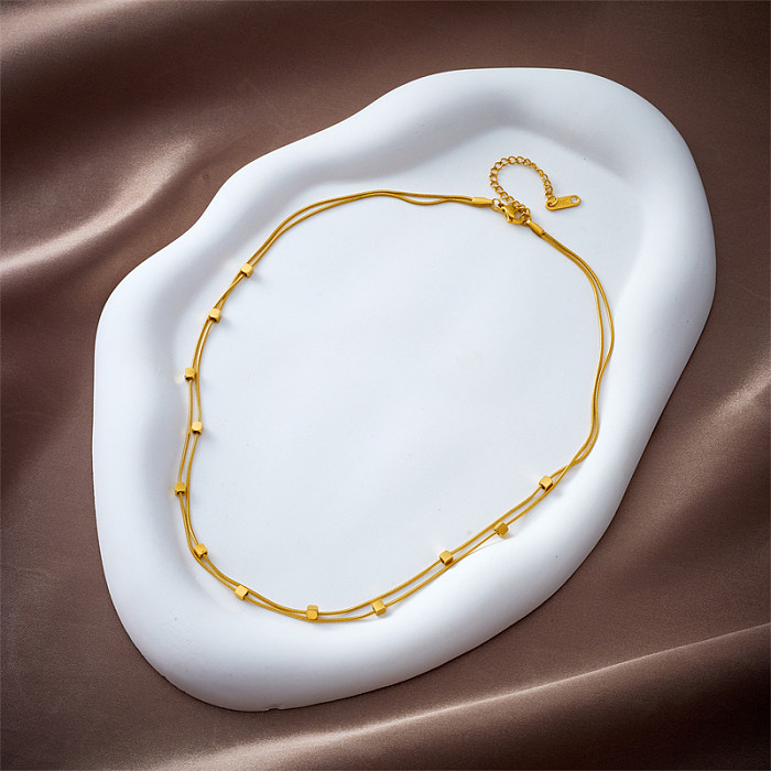Mehrschichtige Halsketten im einfachen Stil mit geometrischer Edelstahlbeschichtung und 18-Karat-Vergoldung