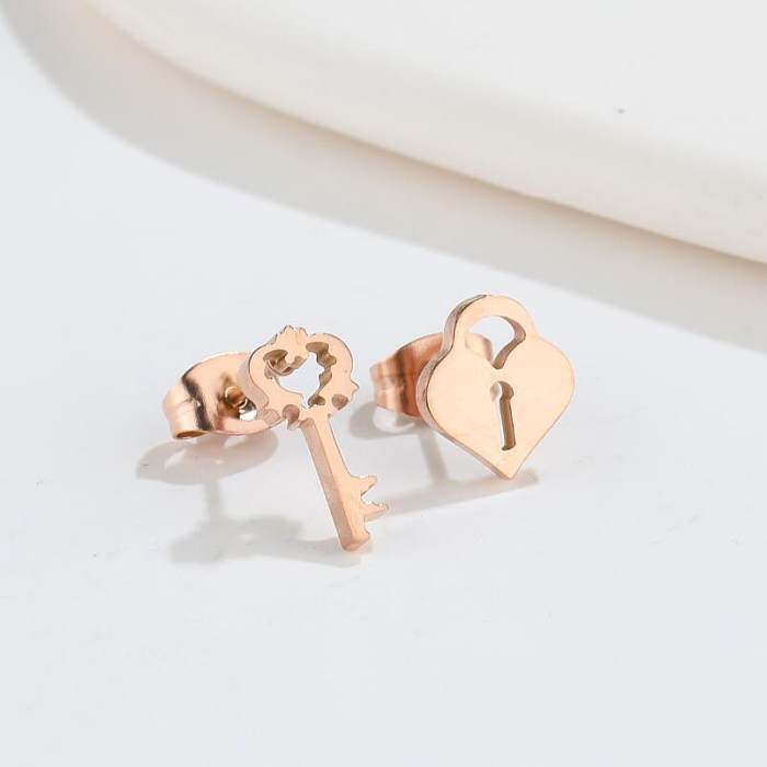 Fashion Key Lock Stainless Steel Ear Studs Plating No Inlaid Stainless Steel  Earrings