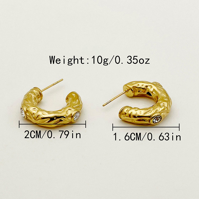 1 Pair Classical Simple Style C Shape Plating Inlay Stainless Steel  Zircon Gold Plated Ear Studs
