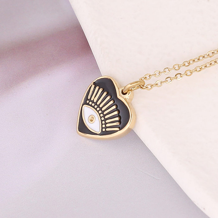 Classic Style Heart Shape Stainless Steel  Stainless Steel Enamel Plating Pendant Necklace