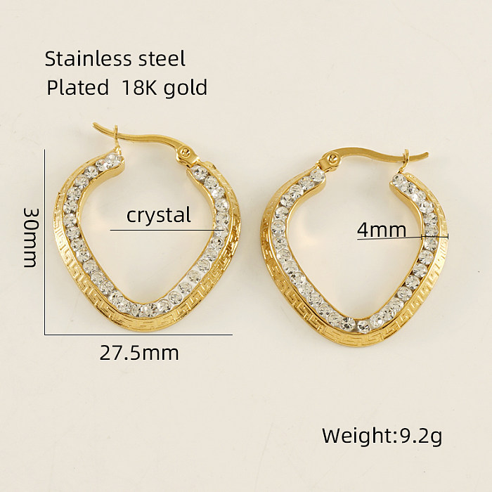 1 paire de clous d'oreilles plaqués or 18 carats, Style Simple, incrustation de couleur unie, strass en acier inoxydable