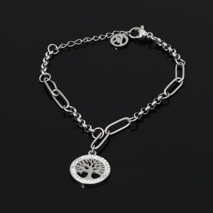 Casual Modern Style Tree Stainless Steel Hollow Out Inlay Rhinestones Bracelets