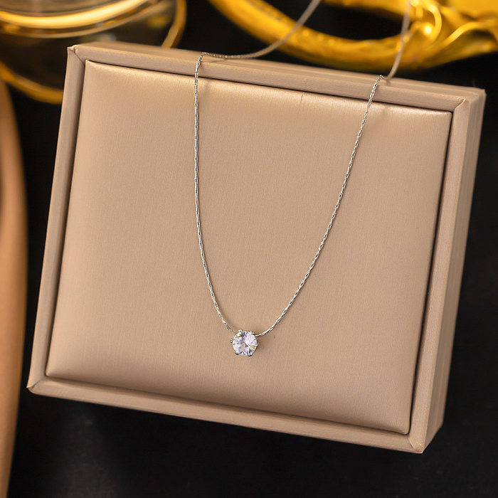 Classic Style Solid Color Stainless Steel Plating Inlay Artificial Gemstones Pendant Necklace