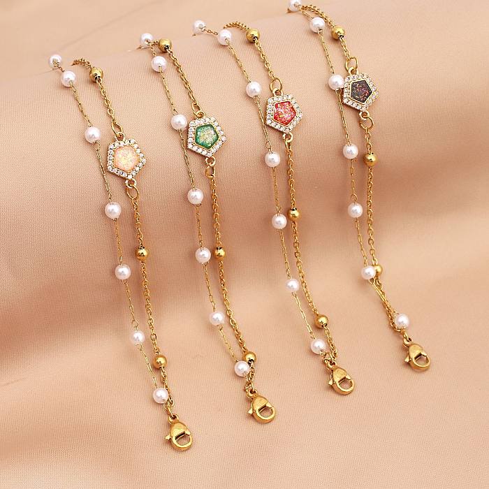 Bracelets géométriques en acier inoxydable, Style Baroque Simple, perles artificielles, incrustation de Zircon faites à la main, vente en gros