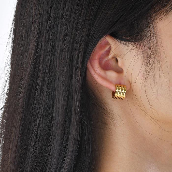 1 paire de manchettes d'oreilles géométriques en acier inoxydable plaqué or, Style Simple