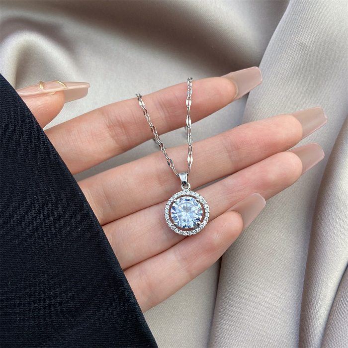 Vintage Style Geometric Stainless Steel  Plating Inlay Zircon Pendant Necklace