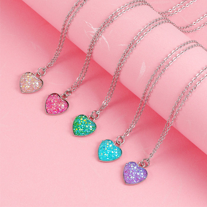 Elegant Streetwear Shiny Heart Shape Stainless Steel  Stainless Steel Gold Plated Silver Plated Artificial Gemstones Pendant Necklace In Bulk