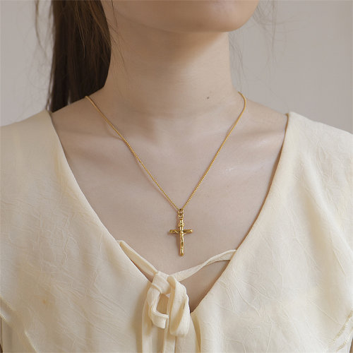 Simple Style Classic Style Cross Stainless Steel  Polishing Plating Gold Plated Pendant Necklace