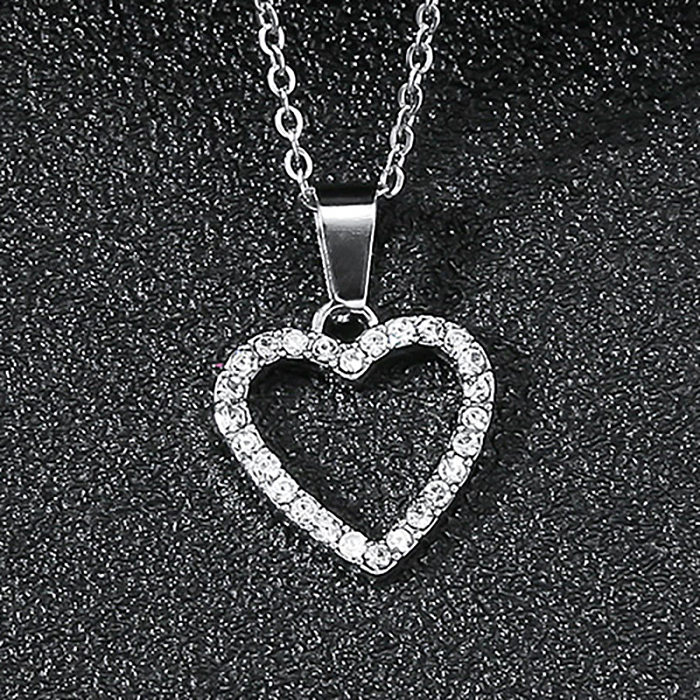 Collier pendentif en strass en acier inoxydable, alliage en forme de cœur, Style Simple, en vrac