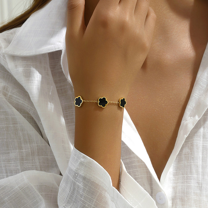 Bracelets plaqués or 18 carats avec incrustation de placage en acier inoxydable à fleur douce de base de style IG