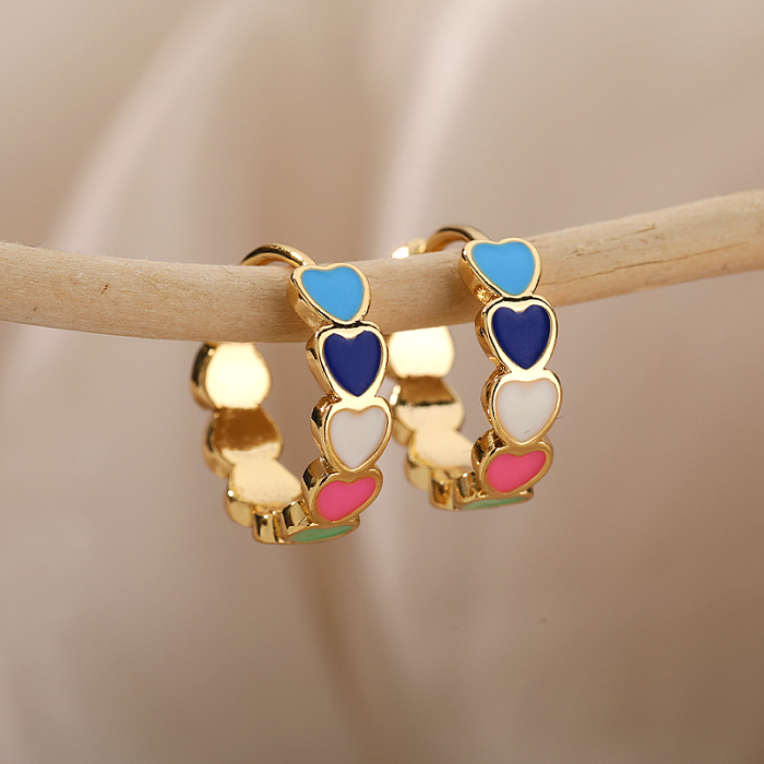 1 Pair Cute Simple Style Heart Shape Enamel Plating Stainless Steel  18K Gold Plated Earrings