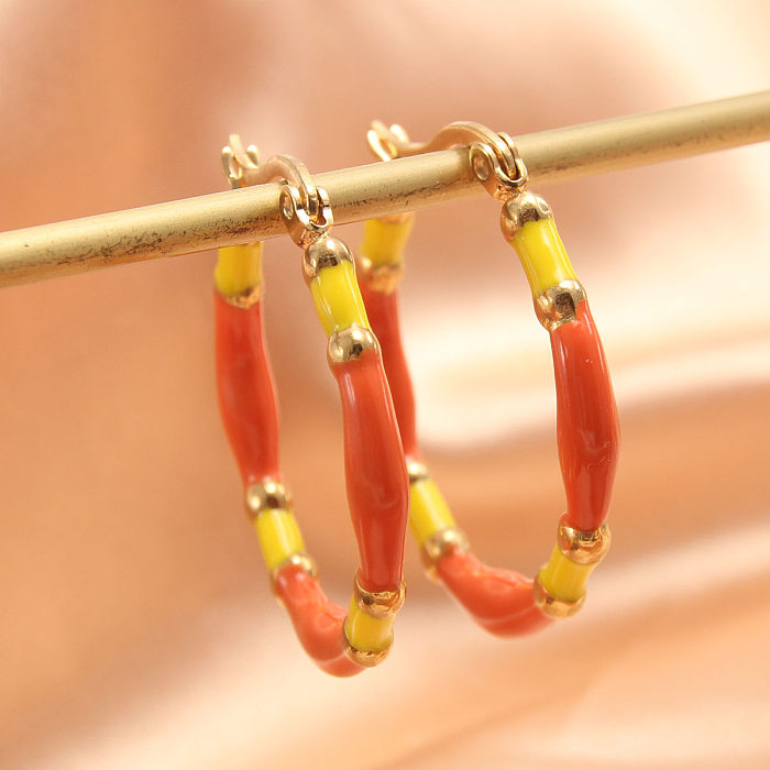 1 par IG estilo casual estilo simples redondo esmaltado brincos banhados a ouro de aço inoxidável