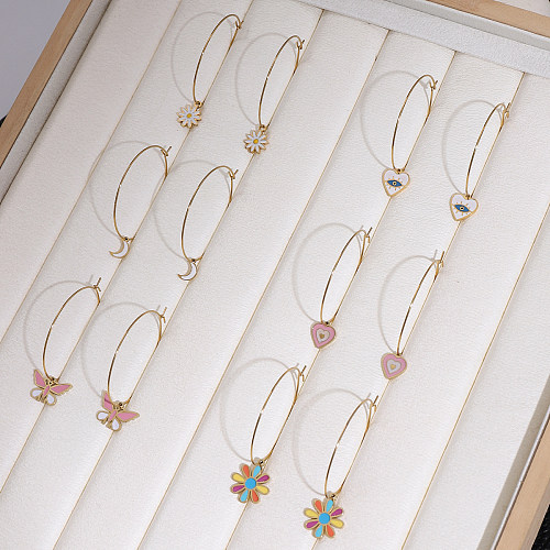 1 Pair Casual Moon Butterfly Plating Stainless Steel  Gold Plated Drop Earrings