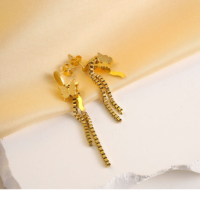 1 paire de boucles d'oreilles pendantes en acier inoxydable plaqué or, Style moderne et classique, pour vacances
